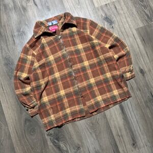 Vintage 90s Plaid Full Zip Collared Jacket Fall Cottage Core Outdoor - Mens L